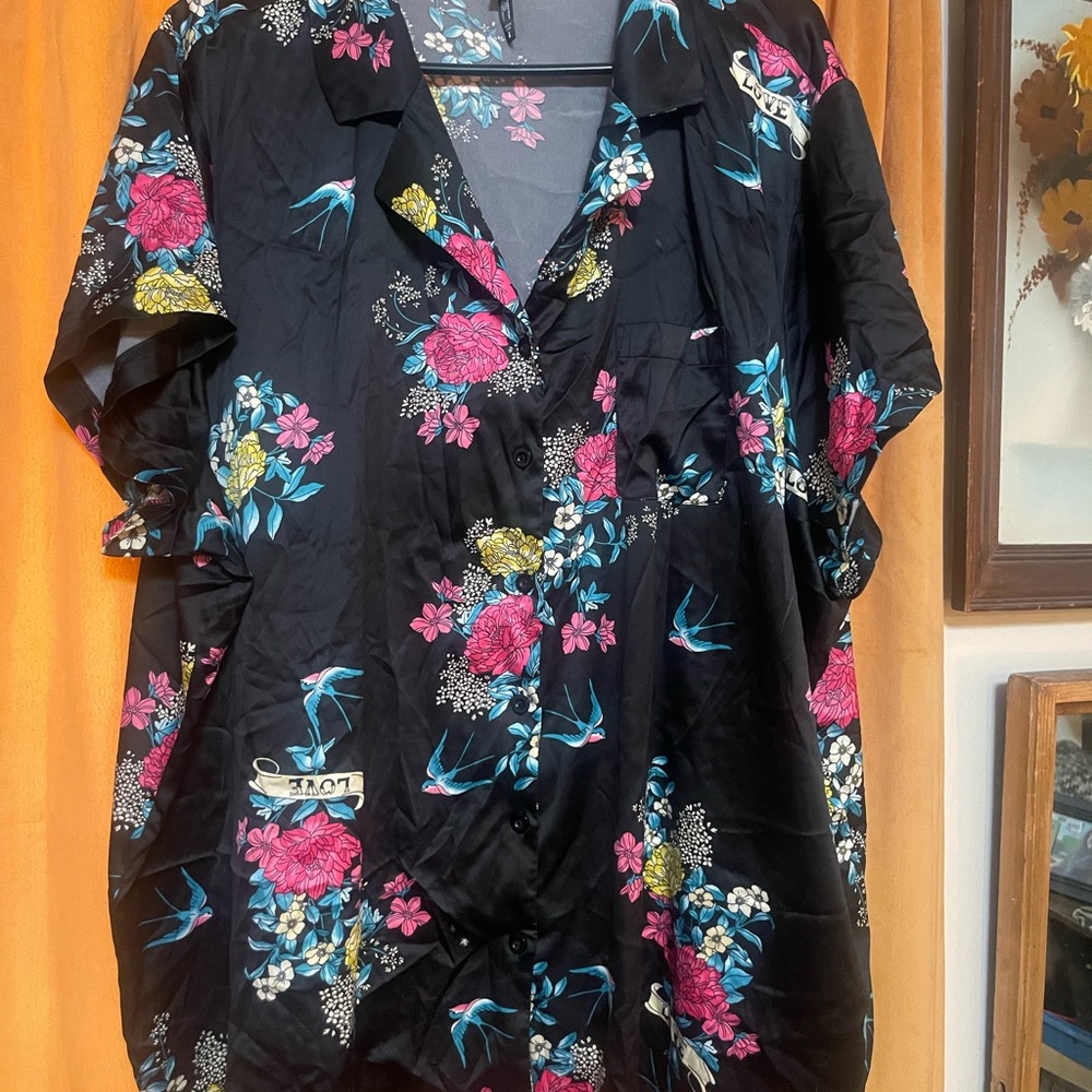 Torrid Black Floral Blouse